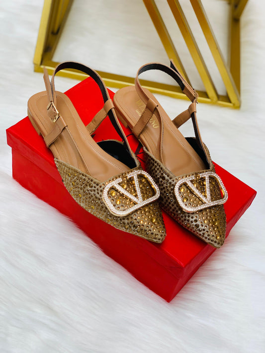 V Stone Flat Pumps