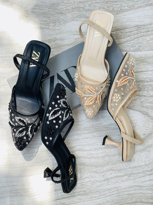 Zára Net Embroidered Heels